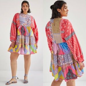 Anthropologie Let Me Be Patchwork Tiered Floral Mini Dress